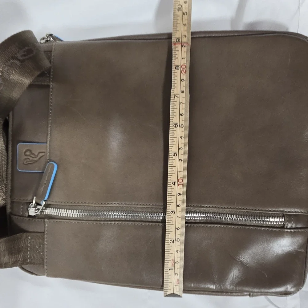 Piquadro Italian Leather Crossbody Organizer Bag Gray Blue Men's Travel EDC 11x9